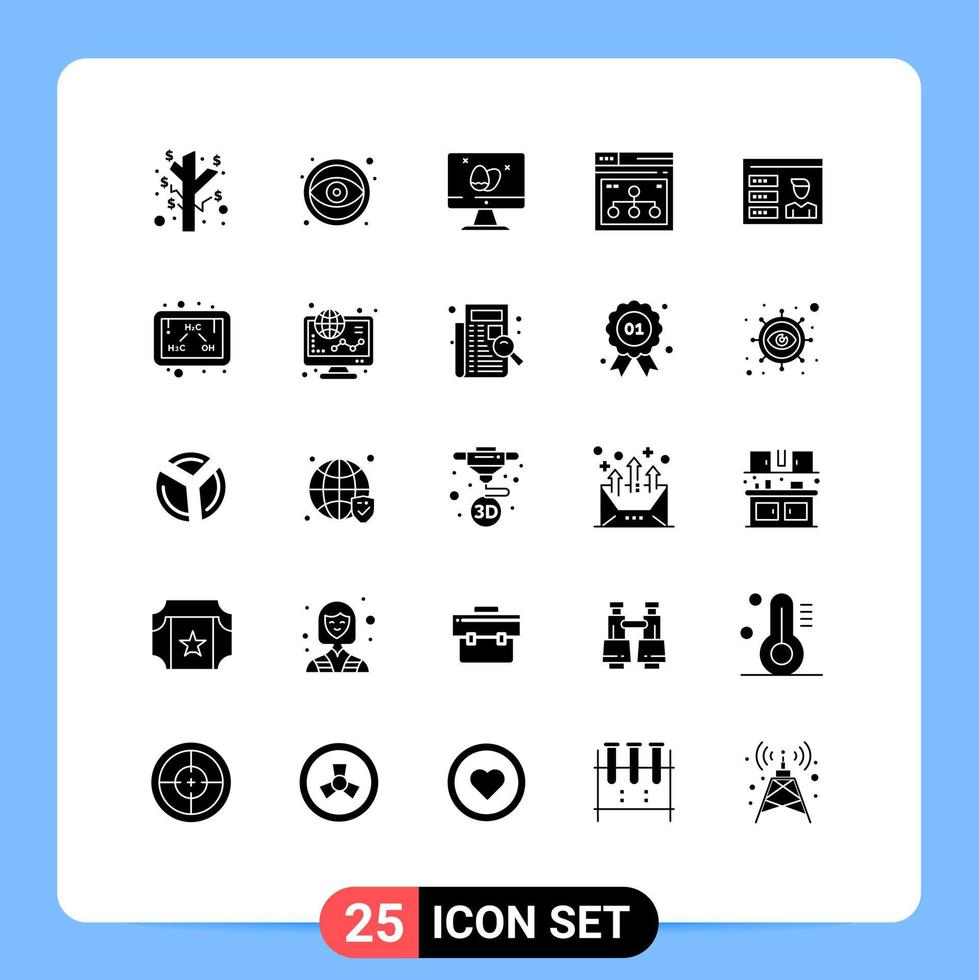 25 User Interface Solid Glyph Pack of modern Signs and Symbols of profile share screen website page Editable Vector Design Elements