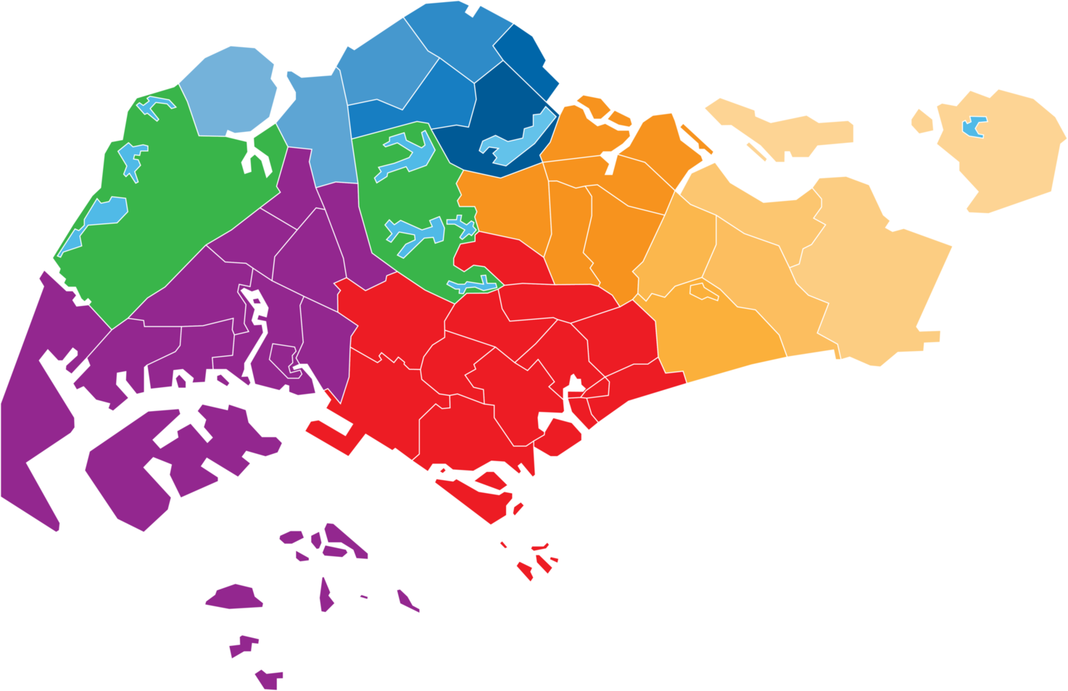 Singapore political map divide by state png