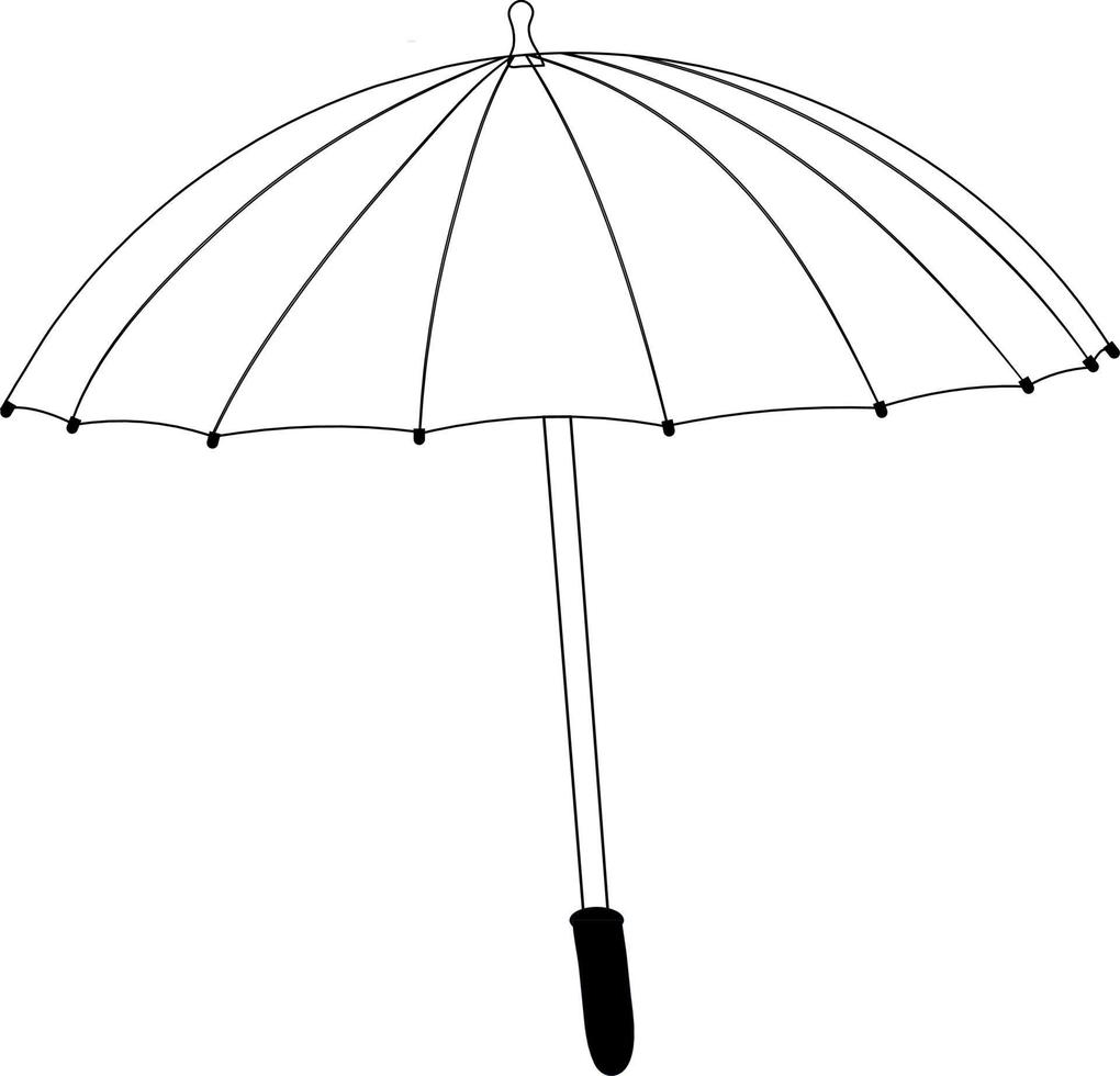 Black and white umbrella vector drawing isolated on white background.