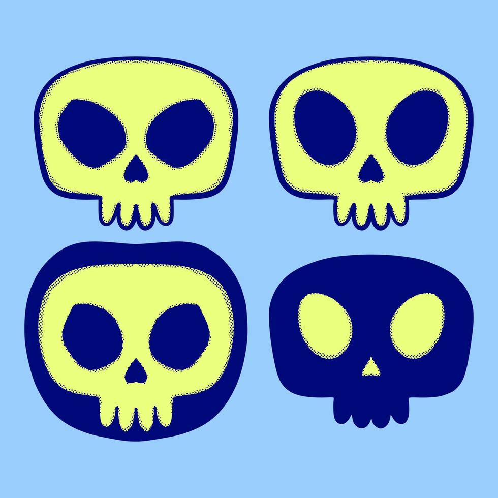 Collection set skull cute doodle Illustration hand drawn sketch colorful for tattoo, stickers, etc vector