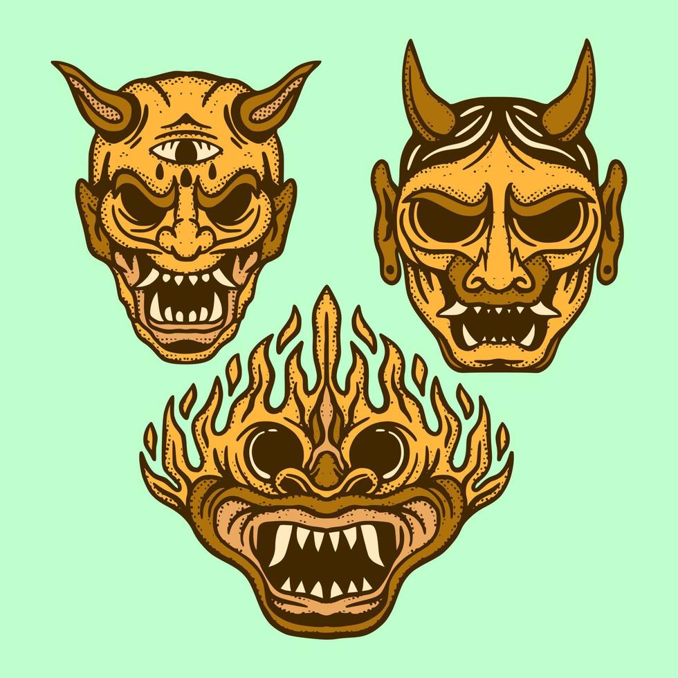 colección conjunto diablo garabato ilustración boceto dibujado a mano colorido para tatuajes, pegatinas, etc. vector