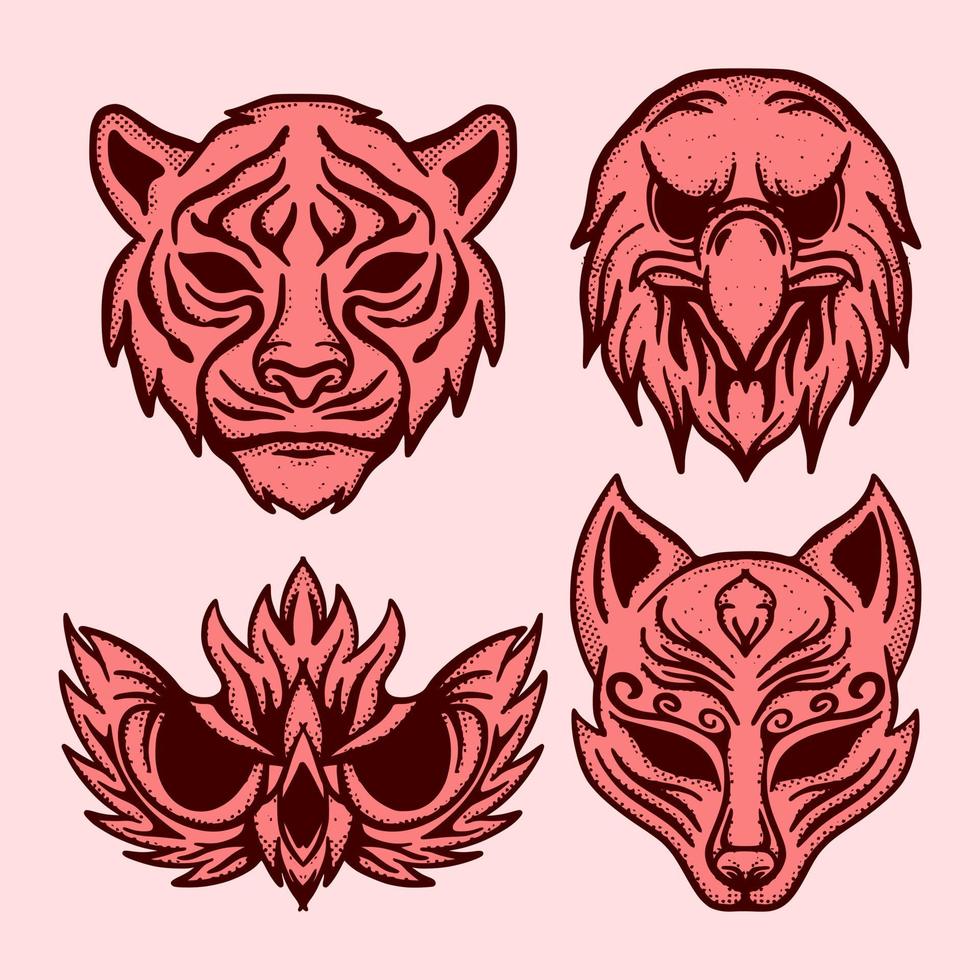 Collection set animal doodle Illustration hand drawn sketch colorful for tattoo, stickers, etc vector