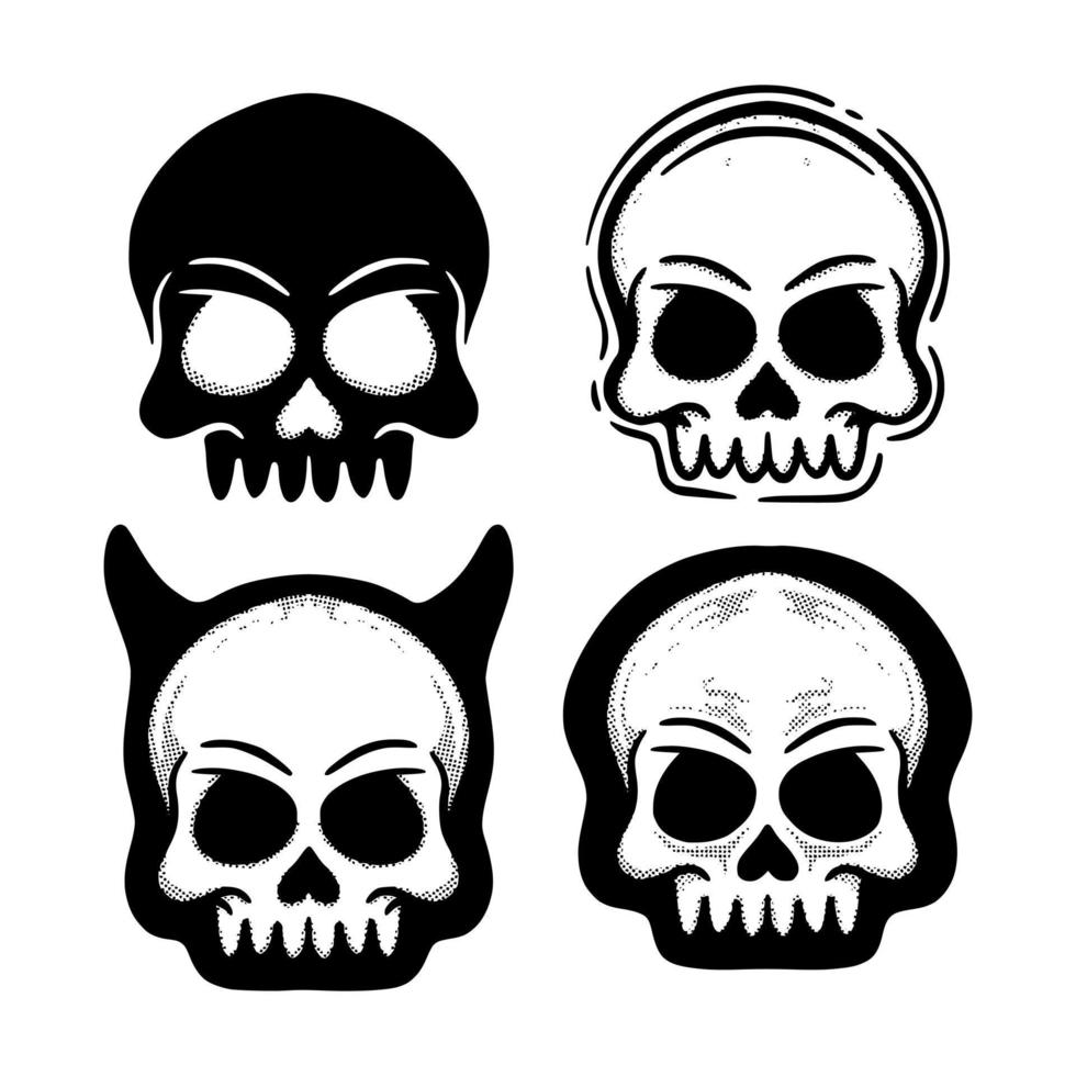 Collection set doodle skull Illustration hand drawn sketch for tattoo, stickers, etc vector