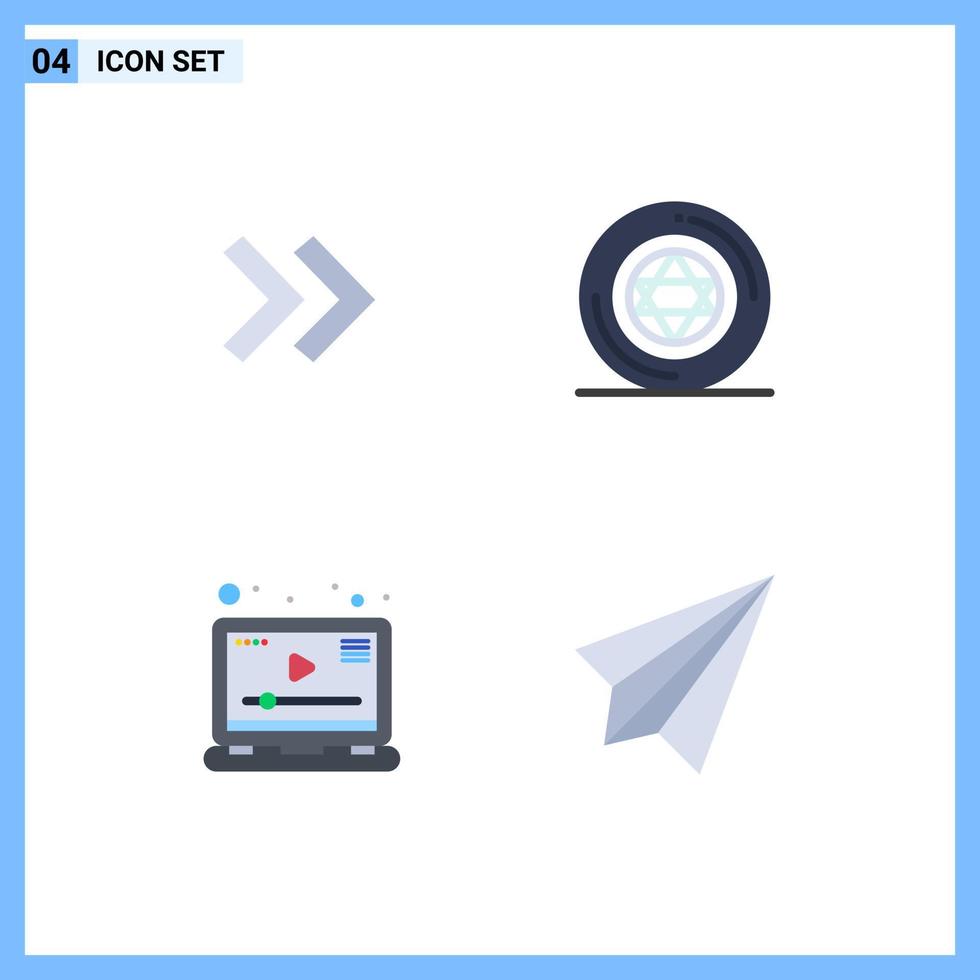 4 Universal Flat Icon Signs Symbols of arrow video circle star communication Editable Vector Design Elements