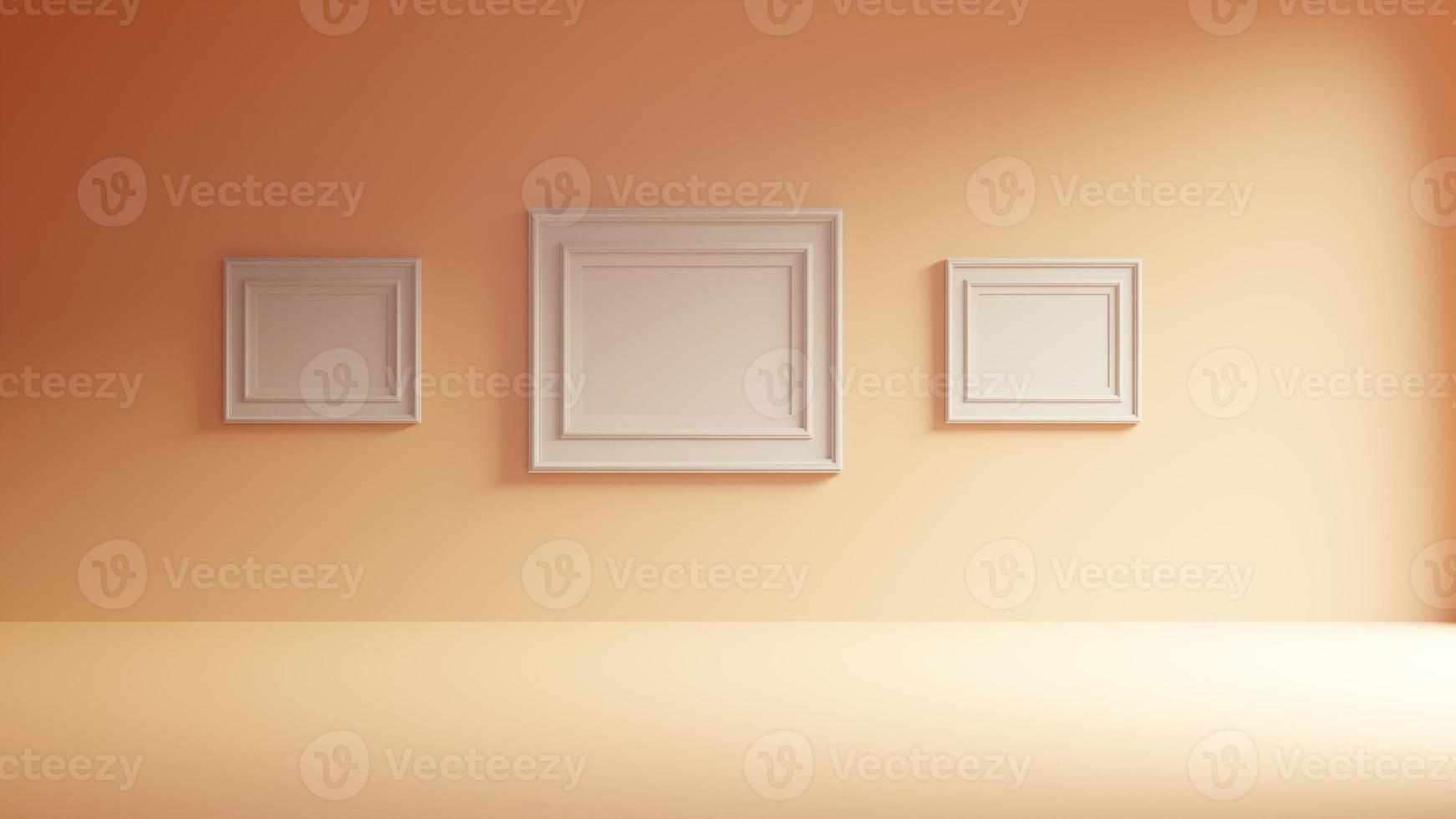 3D rendering empty minimal room with white photos frame