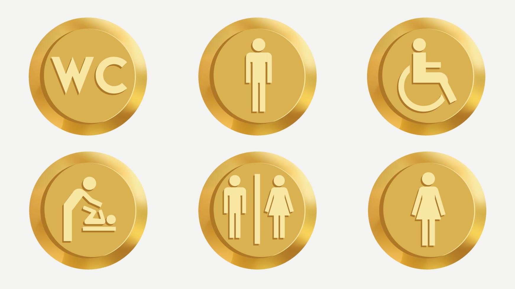 set of gold Restroom signs vector