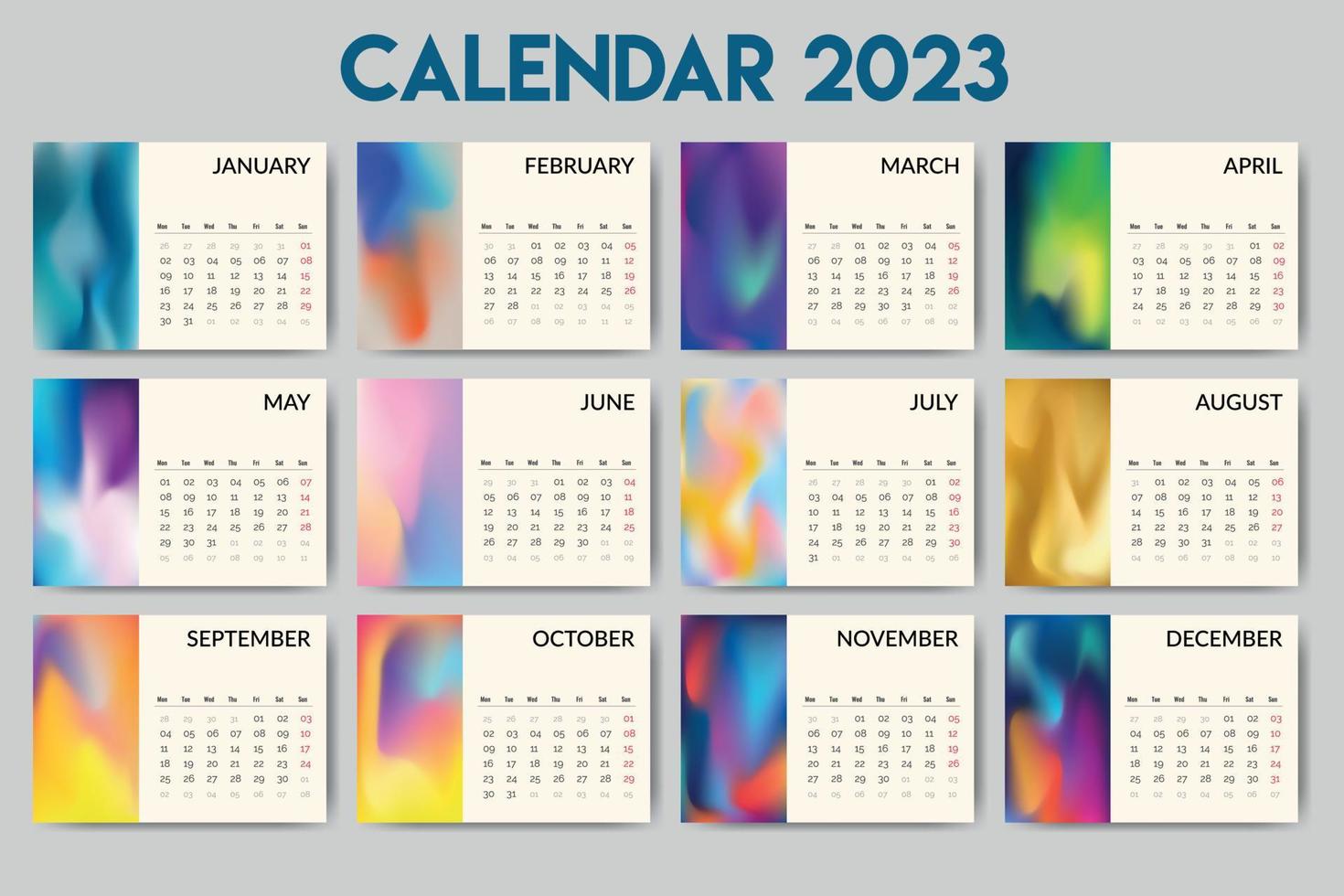 Modern  new year 2023 desk calendar template vector