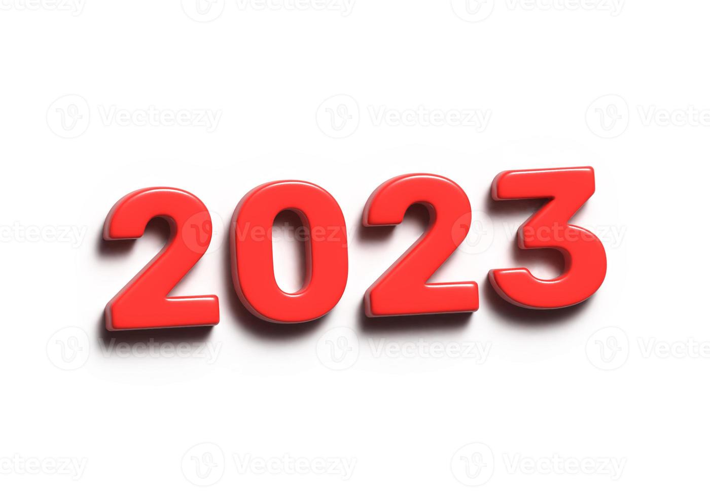 Red inscription 2023 on a white background. Happy new year concept. 3D rendering. photo