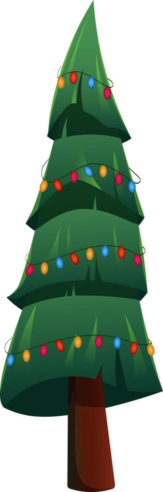 árbol de navidad de dibujos animados con guirnalda brillante sobre fondo transparente vector