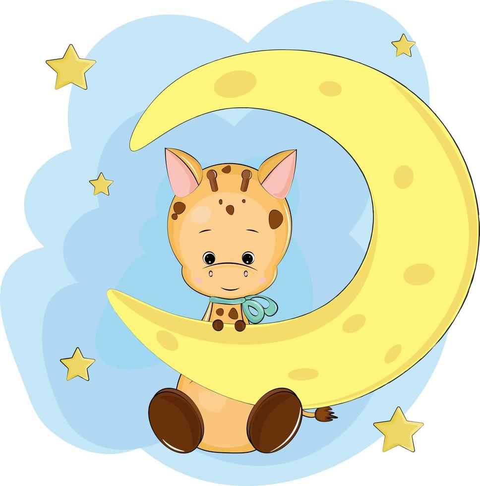 cute baby giraffe on the moon vector