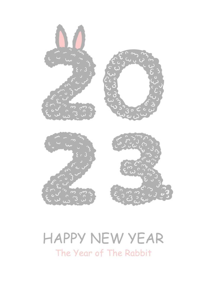 feliz año nuevo 2023. año nuevo lunar chino 2023, año del conejo. grandes números con lindo conejito, liebre. diseño de fondo para decoración navideña, tarjeta, afiche, pancarta, volante vector