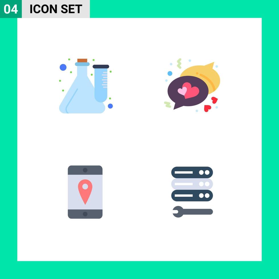 Mobile Interface Flat Icon Set of 4 Pictograms of cube location lab love server Editable Vector Design Elements