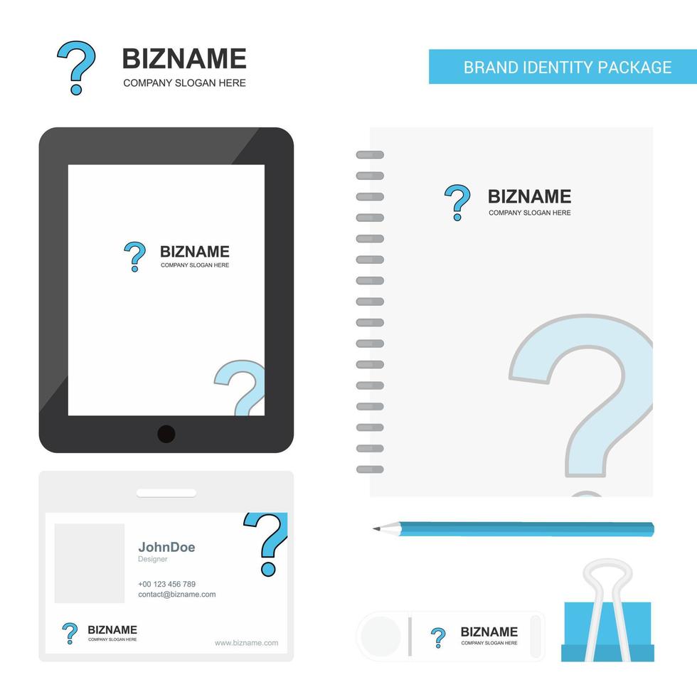 Question mark Business Logo Tab App Diary PVC Employee Card and USB Brand Stationary Package Design Vector Template