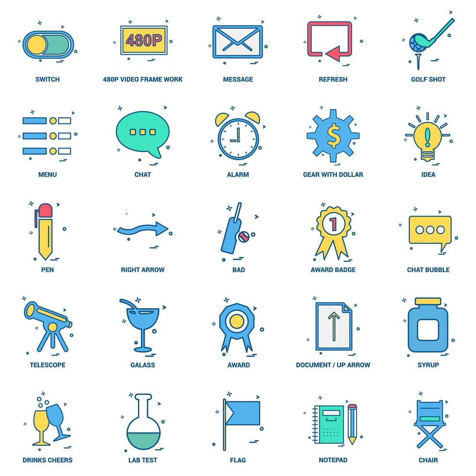 25 conjunto de iconos de color plano de mezcla de concepto de negocio vector