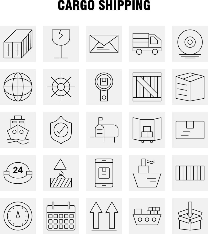 Cargo Shipping Line Icon for Web Print and Mobile UXUI Kit Such as Shield Cargo Security Delivery Mobile Cell Cargo Box Pictogram Pack Vector