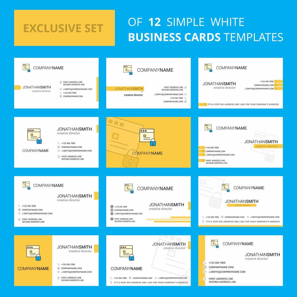 Set of 12 Protected website Creative Busienss Card Template Editable Creative logo and Visiting card background vector