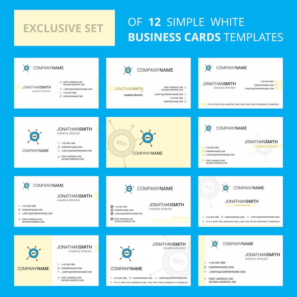 Set of 12 Seo Creative Busienss Card Template Editable Creative logo and Visiting card background vector