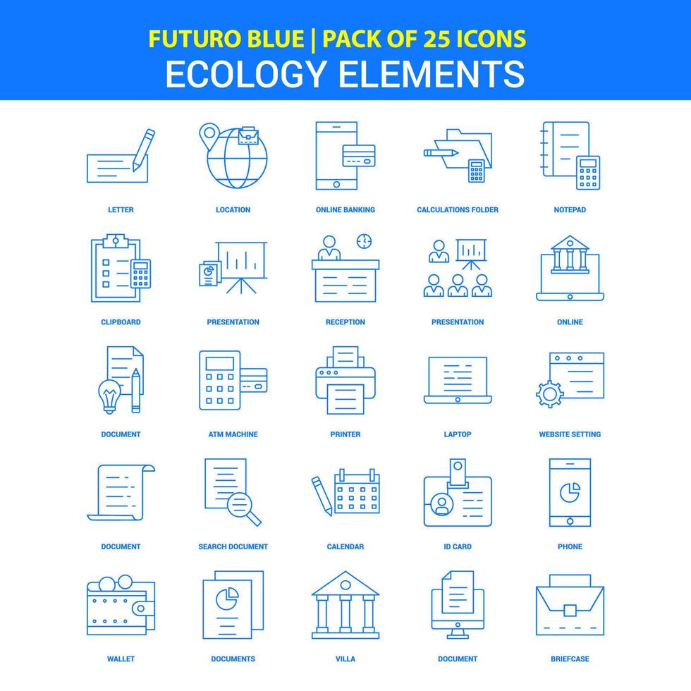 iconos de elementos ecológicos futuro paquete de iconos azul 25 vector