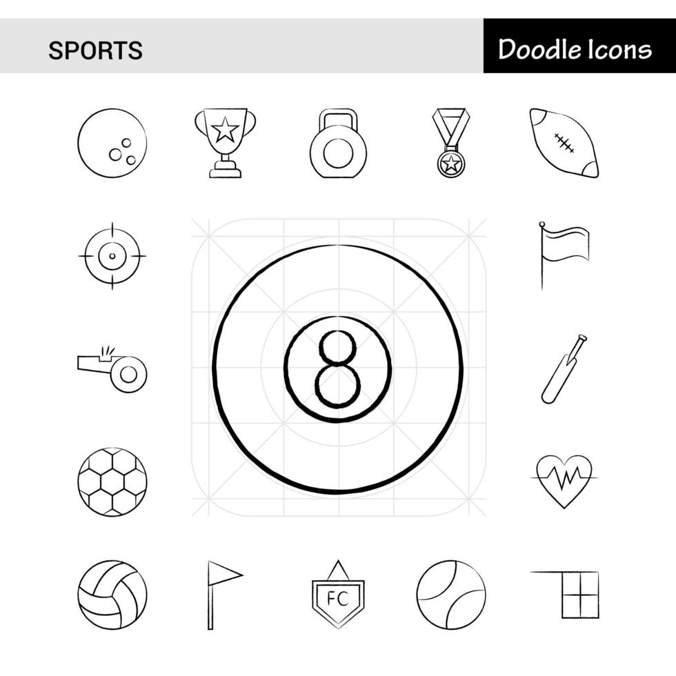 Set of 17 Sports handdrawn icon set vector