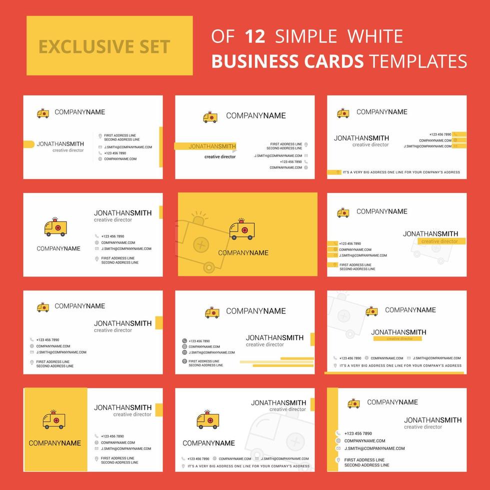 Set of 12 Ambulance Creative Busienss Card Template Editable Creative logo and Visiting card background vector