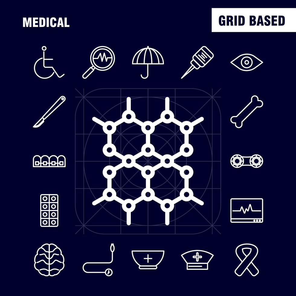 Medical Line Icons Set For Infographics Mobile UXUI Kit And Print Design Include Dna Science Medical Lab First Aid Box Medical Eps 10 Vector