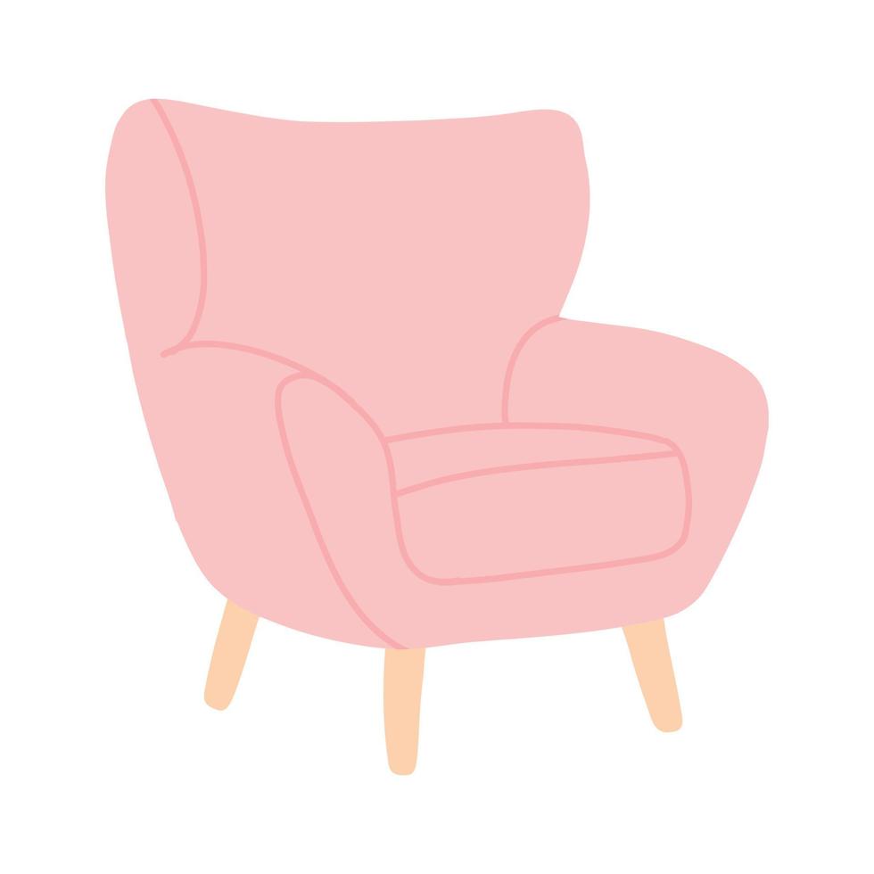 sillón moderno. cómodo sillón rosa suave. ilustración vectorial aislado sobre fondo blanco. estilo dibujado. vector