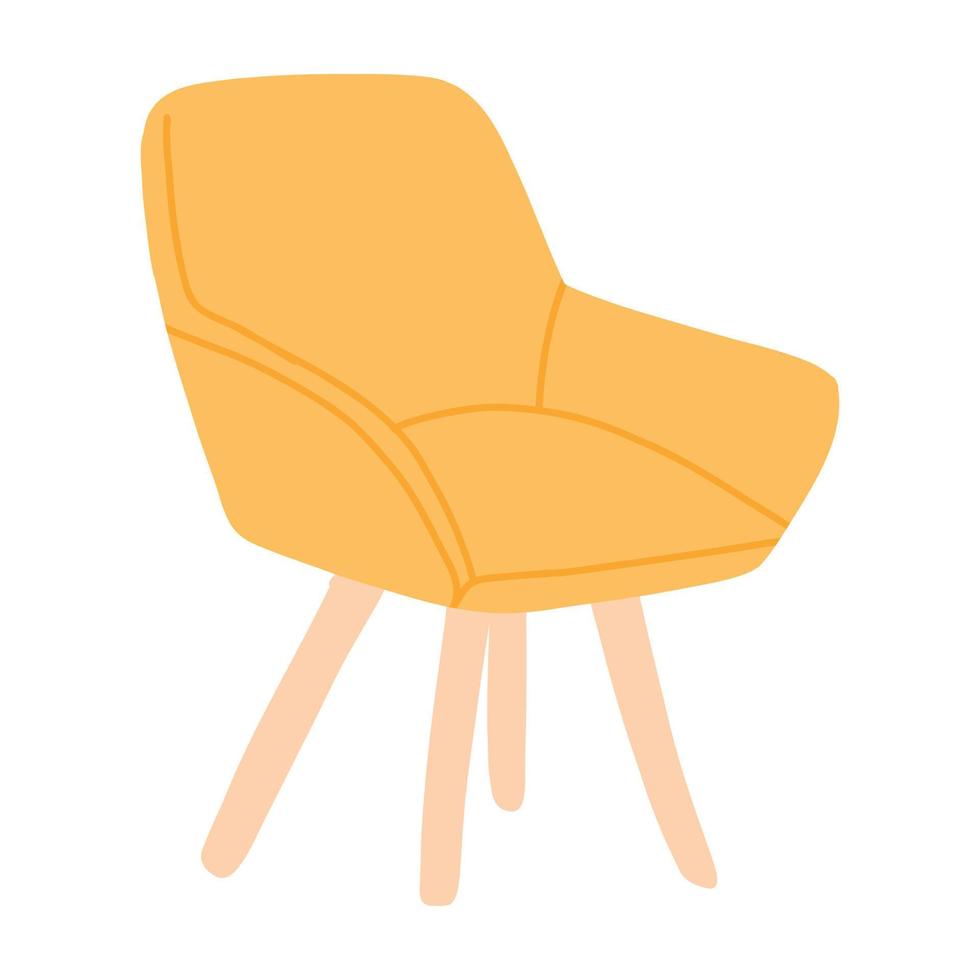 Modern armchair. Comfortable soft yellow armchair. Vector illustration isolated on white background. Drawn style.