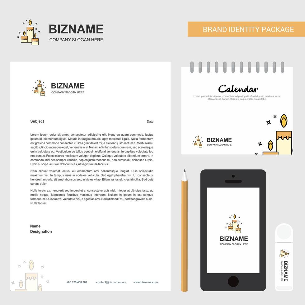 Candles Business Letterhead Calendar 2019 and Mobile app design vector template