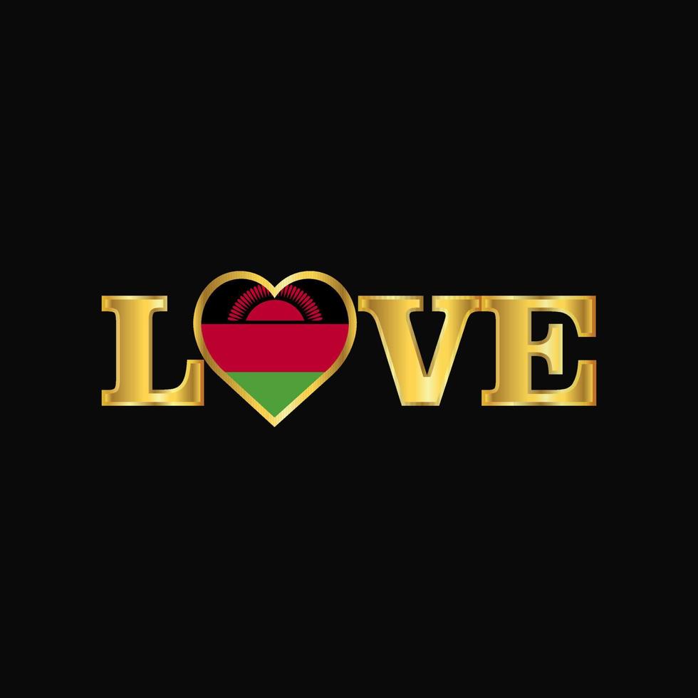 Golden Love typography Malawi flag design vector