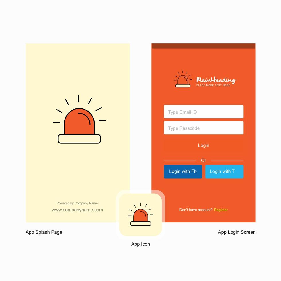 Company Siren Splash Screen and Login Page design with Logo template Mobile Online Business Template vector