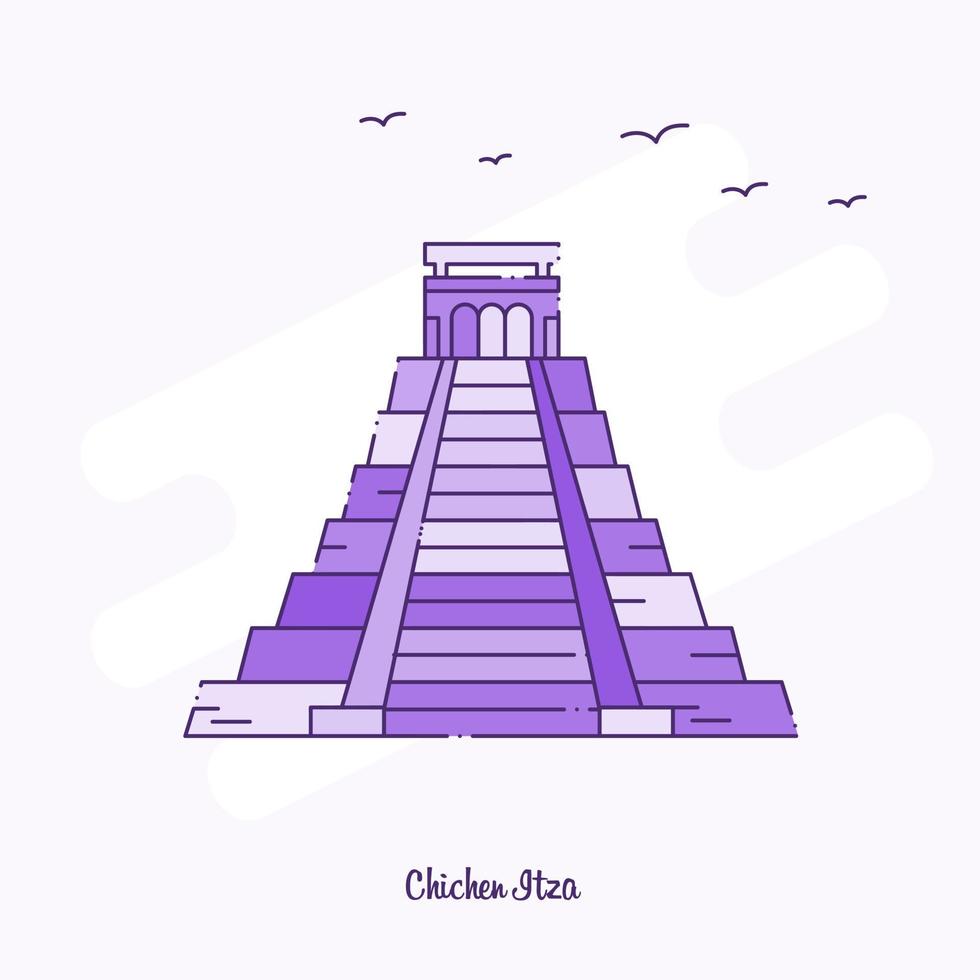 chichén itzá hito púrpura línea punteada horizonte vector ilustración