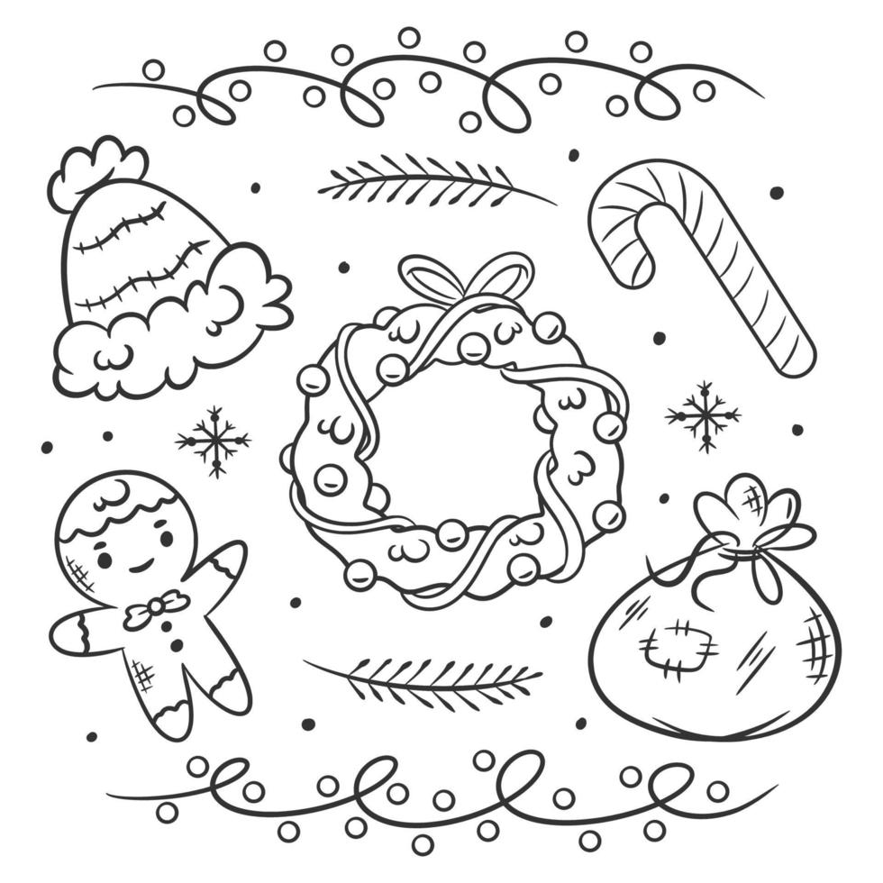 conjunto de elementos de objetos de navidad dibujados a mano vector