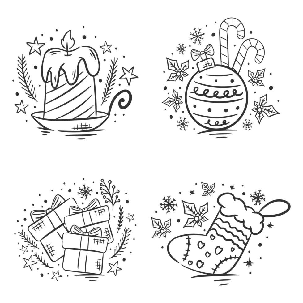 Hand drawn coloring Christmas elements set of vector