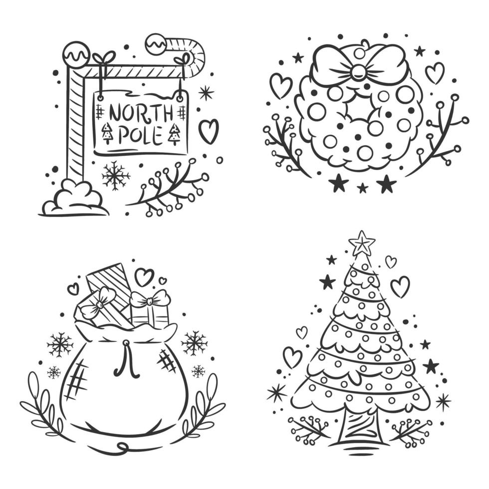 colección de iconos de navidad dibujados a mano vector