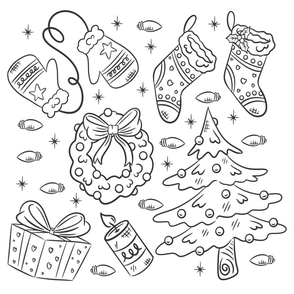 Christmas element collection hand drawn vector