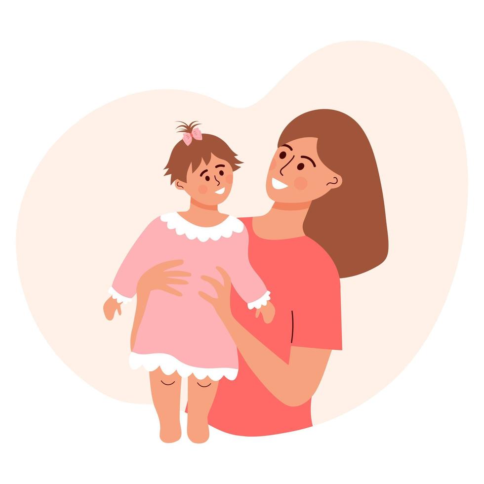 Woman with a child. Mother holding baby girl daughter. Motherhood, maternity leave, baby care, mothers day, happy family or single mother concept. vector