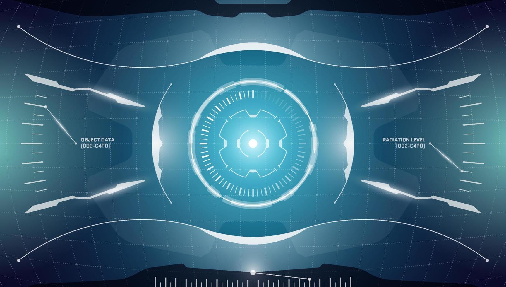 VR HUD technology head up display target. Digital futuristic virtual reality interface cyberpunk hi tech visor screen. FUI GUI UI spaceship cockpit dashboard panel glow design. Vector eps illustration