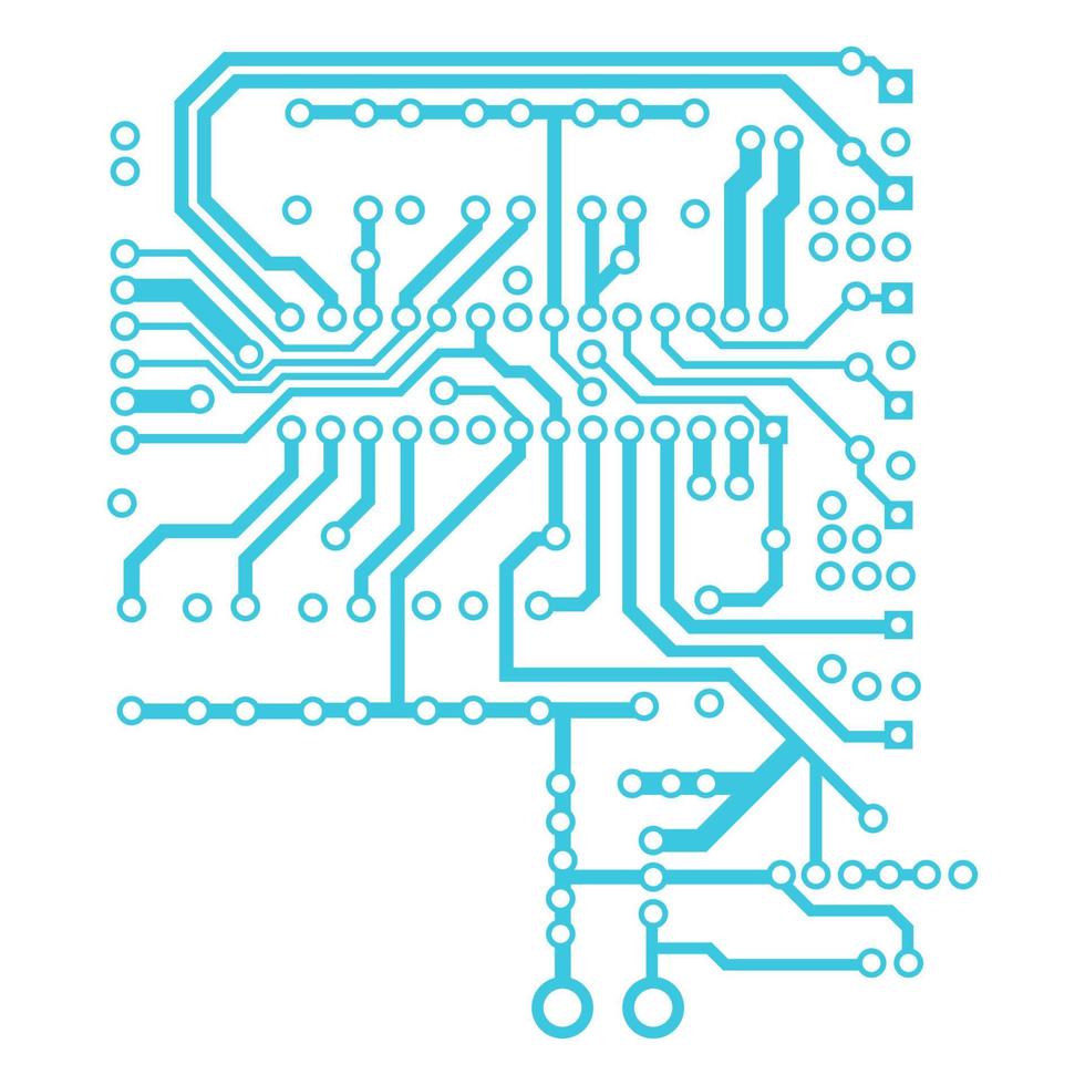 Blue circuit board isolated on white. Wide lines and round pins at the ends. Element for technical designs. Vector EPS 10.