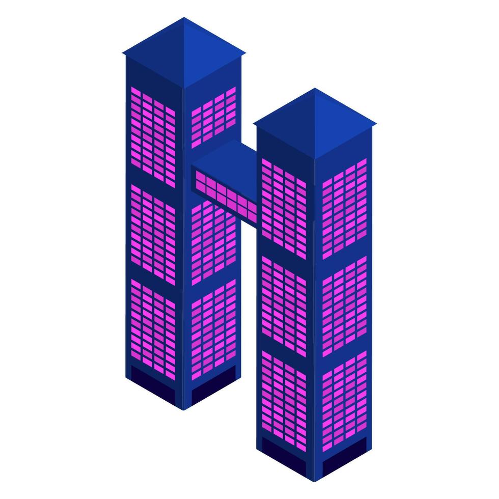 edificios isométricos de dos rascacielos conectados por un pasaje en la parte superior aislado en blanco. paleta moderna. eps10 vectoriales. vector