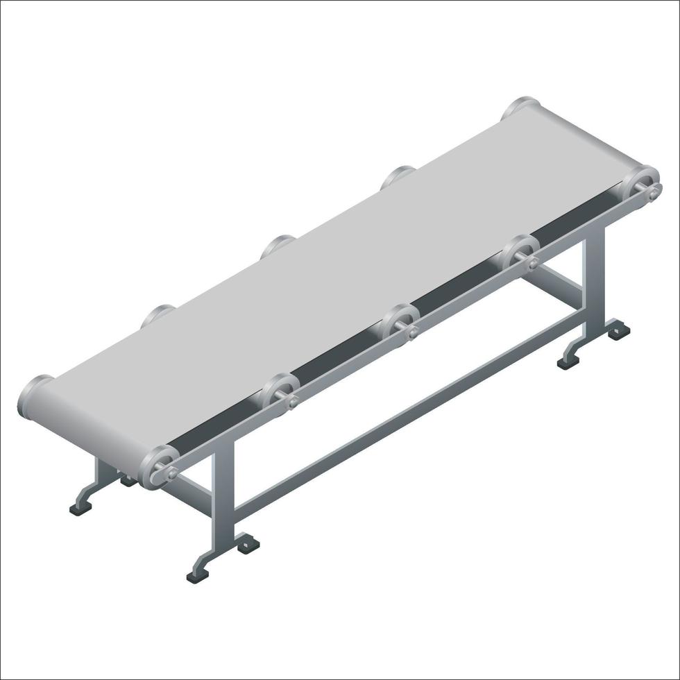 Isometric detailed conveyor belt isolated on white. Design element for food industry or distribution of goods. Vector illustration.