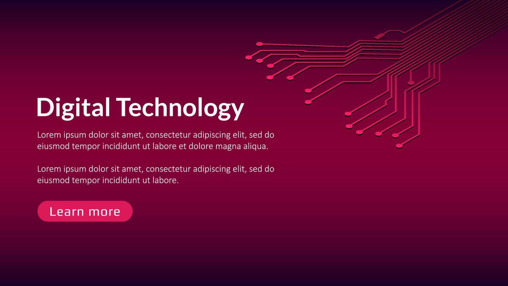 Digital technology template with copy space and button for websites, news or articles. PCB circuit board design element for banner on red background. vector