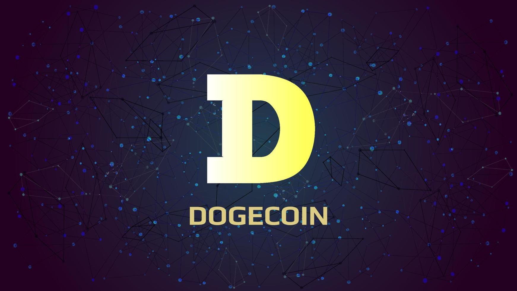 Dogecoin DOGE token symbol cryptocurrency theme on dark polygonal background. Cryptocurrency logo icon. Vector illustration.