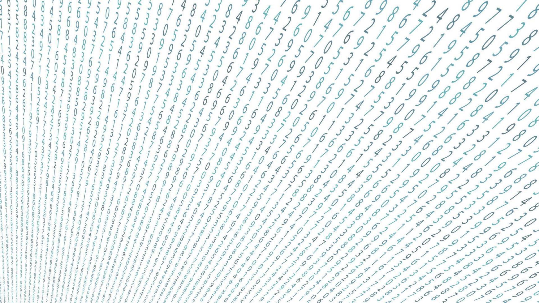 Fan of numbers isolated on a white background. Lines of numbers in different shades and sizes. Vector EPS 10.