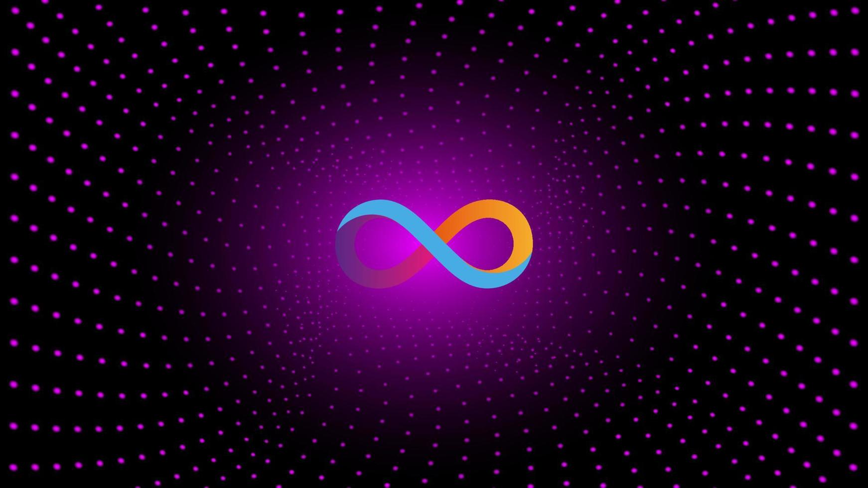 Dfinity Internet Computer ICP token symbol cryptocurrency in the center of spiral of glowing dots on dark background. Cryptocurrency logo icon for banner or news. Vector illustration.