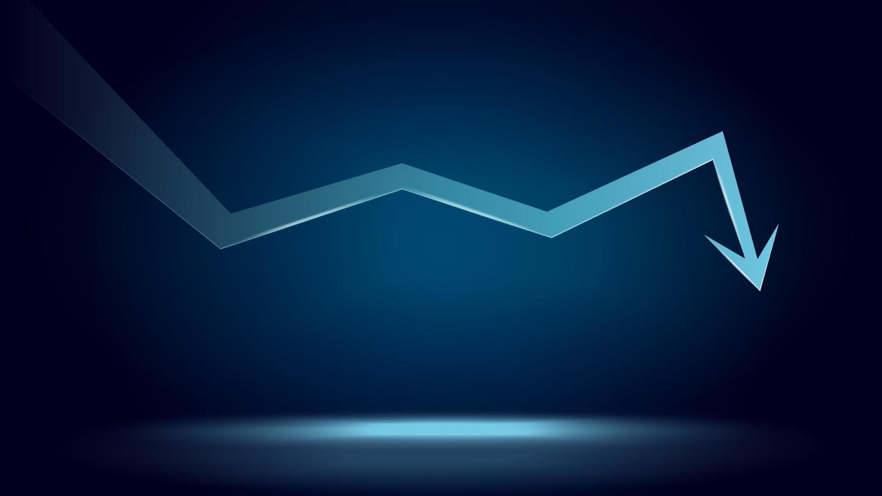 Downtrend arrow and price falls down with copy space on dark blue background. Trading crisis and crash. Vector illustration.