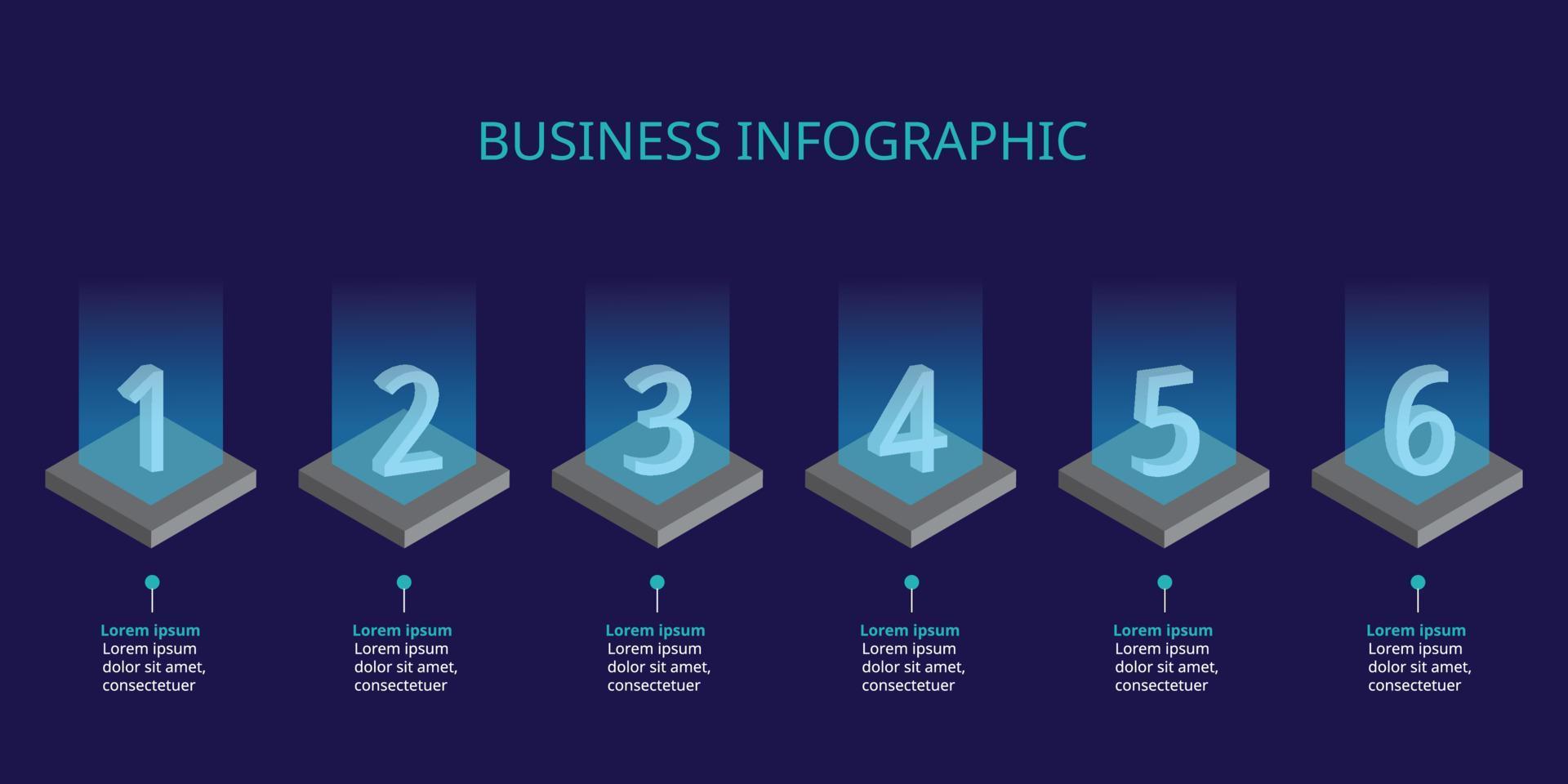 step number chart template for infographic for presentation for 6 element with blue light vector