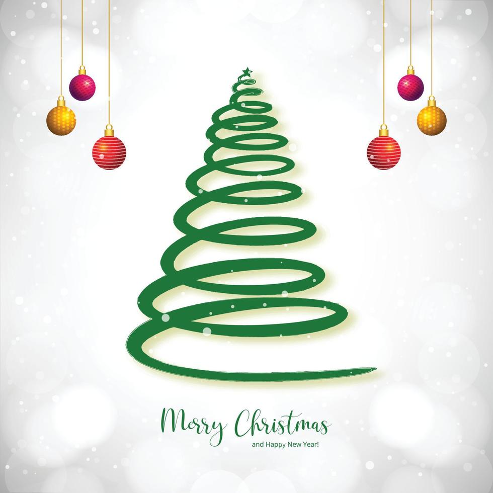 Merry christmas and happy new year greeting card tree background vector