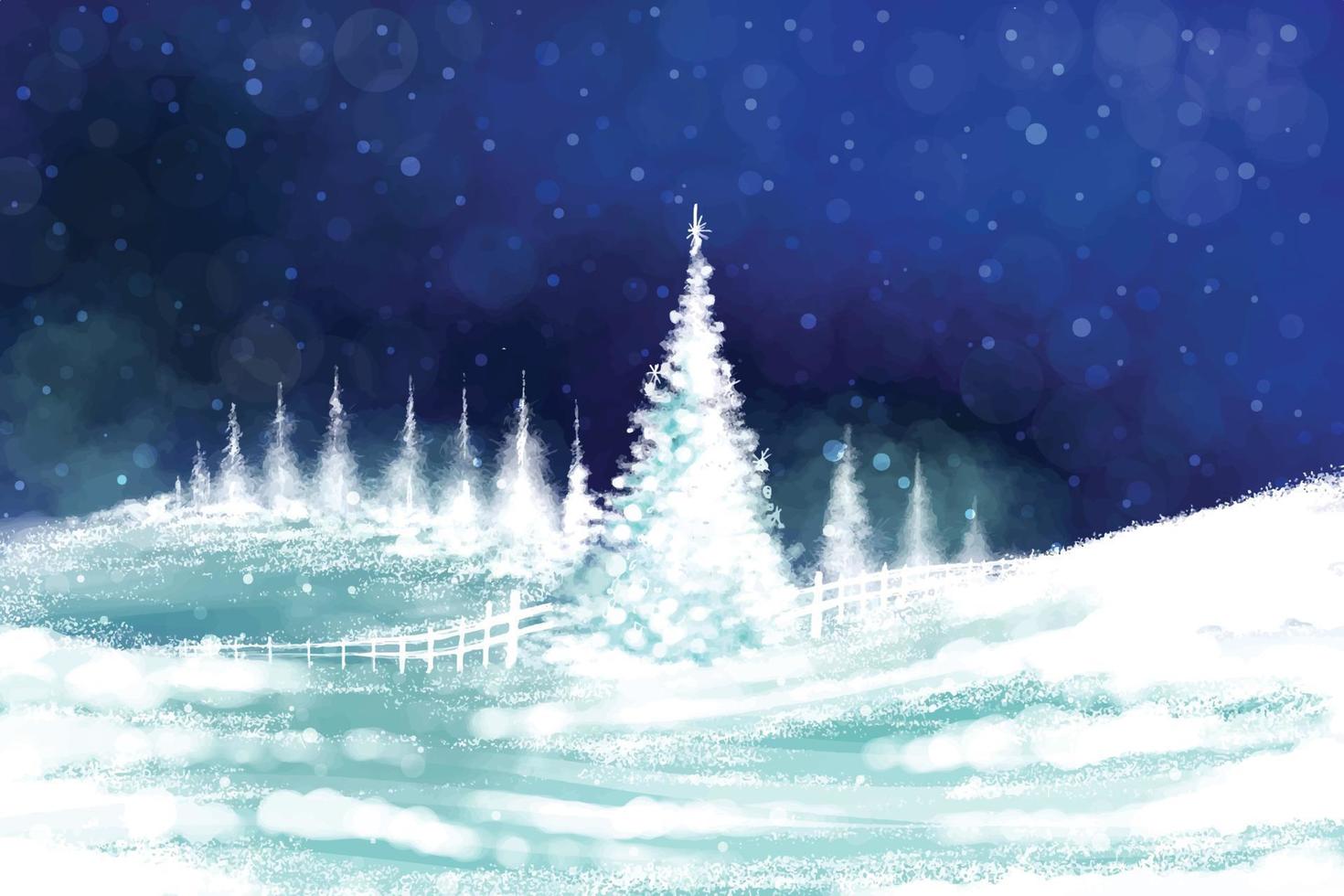 Winter landscape with falling christmas snow and tree holiday card background vector