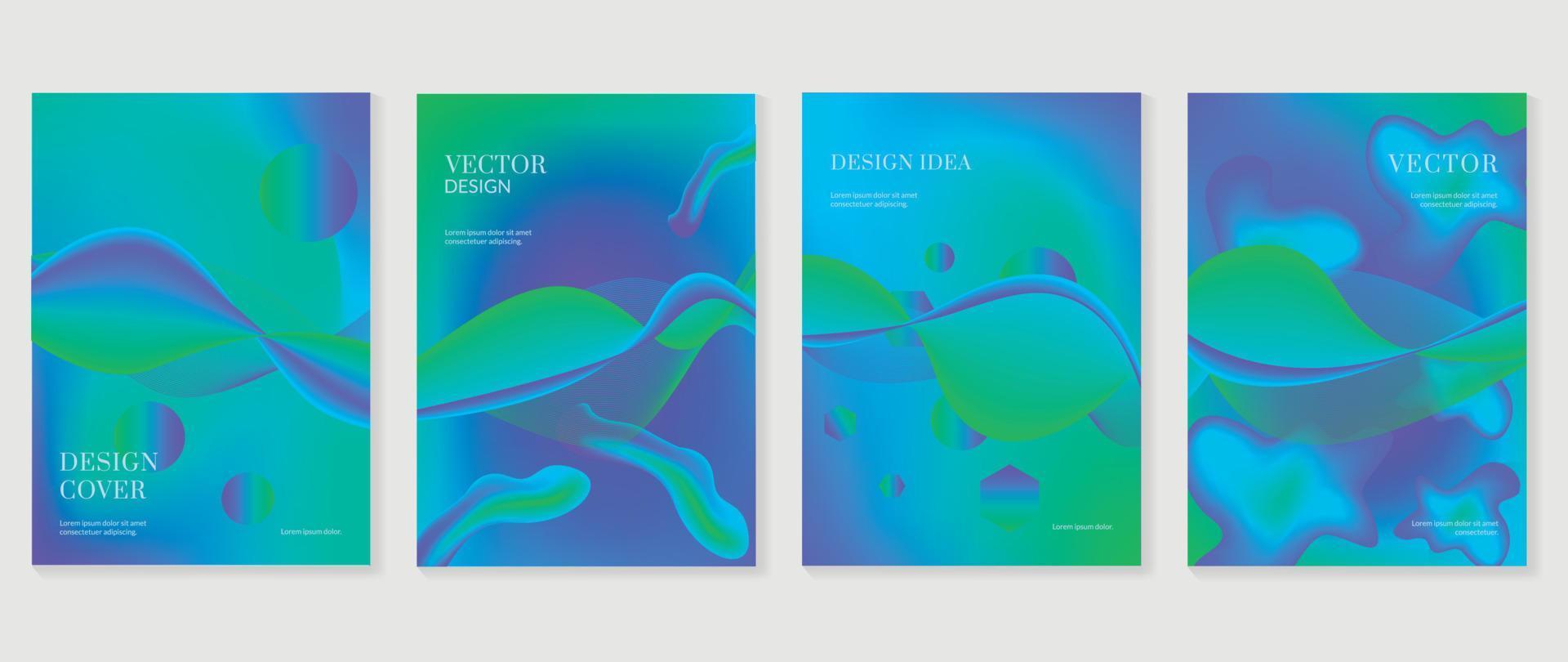 Abstract gradient fluid liquid cover template. Set of modern poster with vibrant graphic color, wave line. Minimal blue and green color design for flyer brochure, background, wallpaper, banner. vector