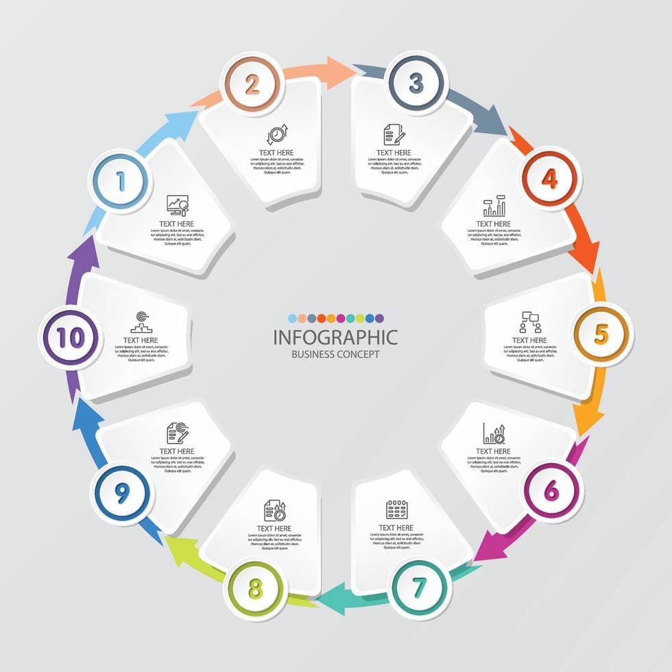 Basic circle infographic with 10 steps, process or options. vector